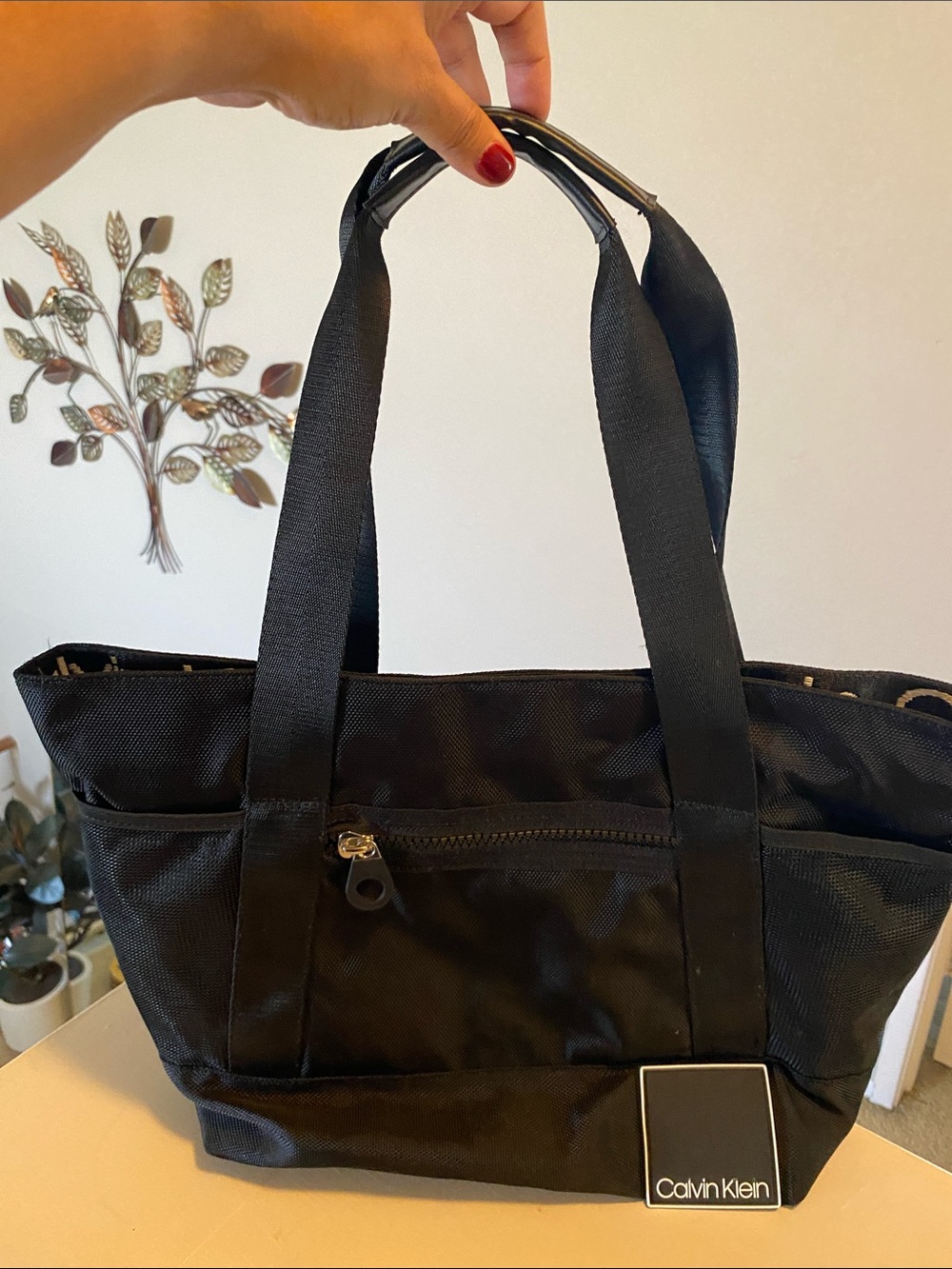 Calvin Klein Black Nylon Tote with Front Zip Pocket